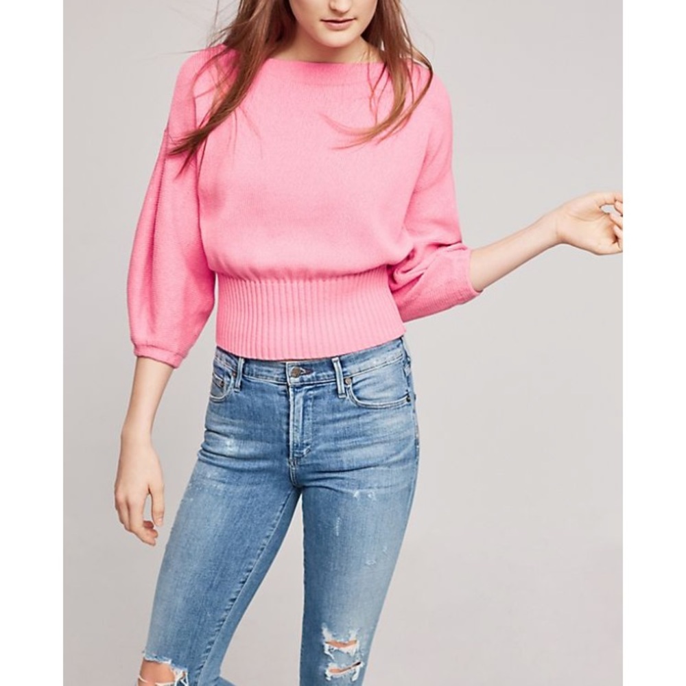 Anthropologie Pink Balloon Sleeve Sweater
